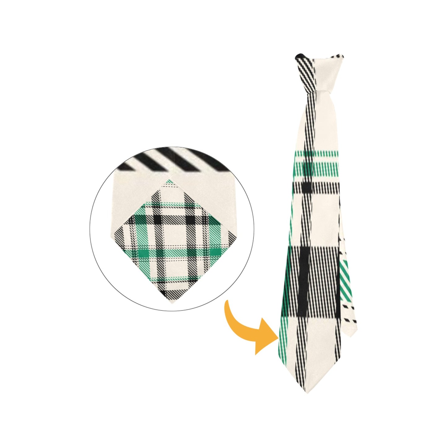 Green White Black Plaid Custom Peekaboo Necktie