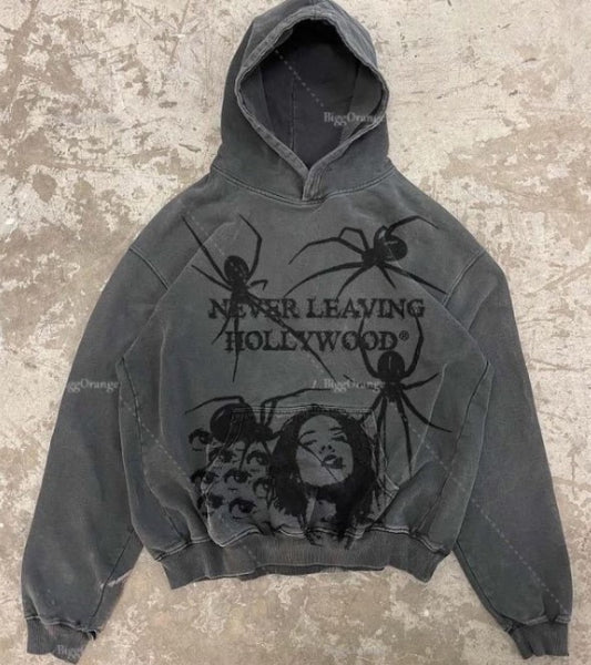 Playful Retro Print Fleece Hoodie Sweatshirt