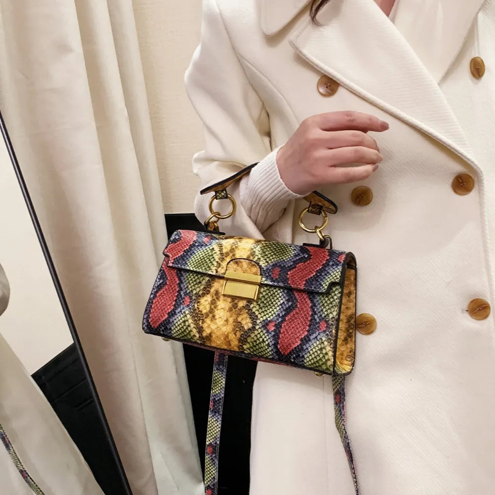 Playful PU Leather Snakeskin Print Crossbody Bag