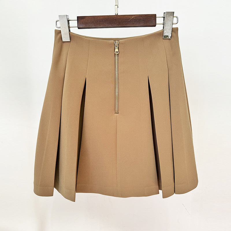 Harajuku-Inspired Pleated Mini Skirt with Metal Buckle