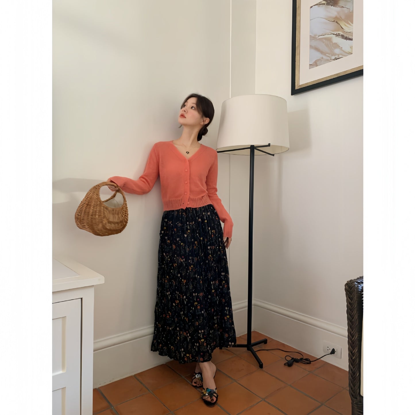 Retro Floral High Waisted Skirt for Women