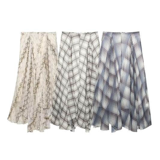 Irregular Long Plaid Skirt - Harajuku Style