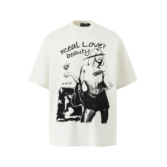Harajuku Style Abstract Graphic Print T-Shirt for Men