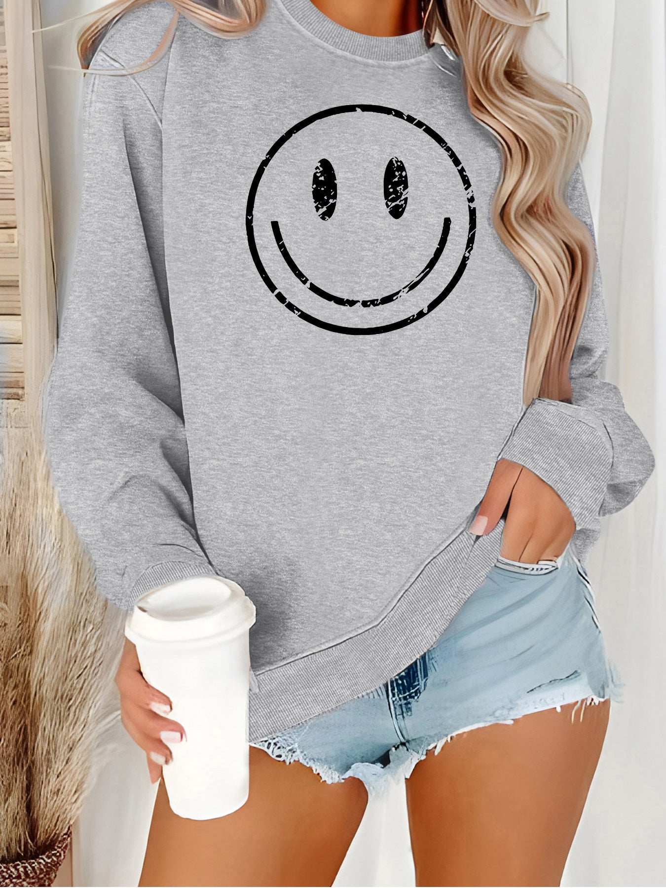 Cartoon Smiley Face Printed Hoodie for Harajuku Style