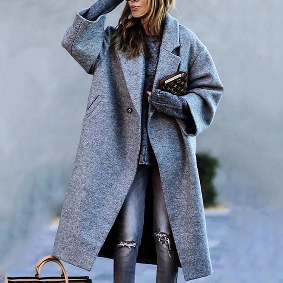 Playful Long Woolen Coat in Temperament Color