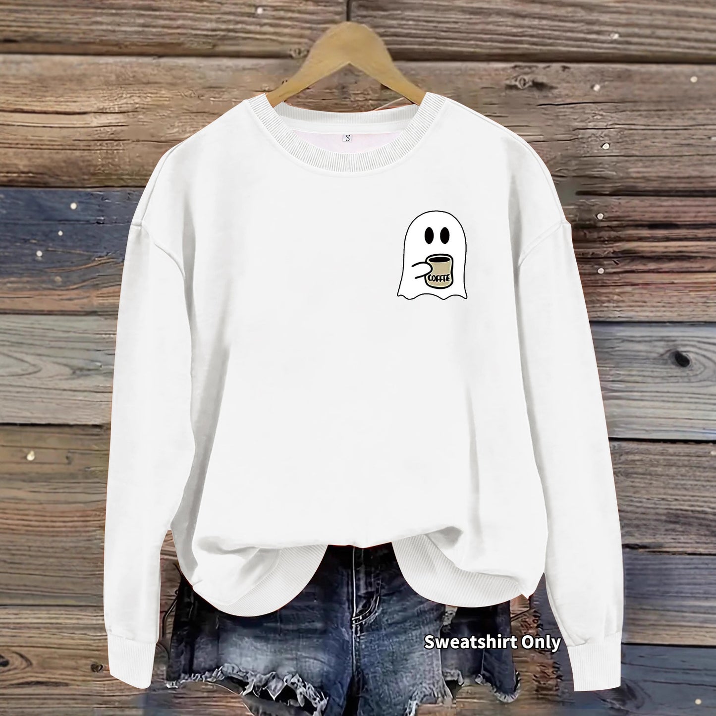 Casual Round Neck Long Sleeve Sweatshirt with Ghost Print