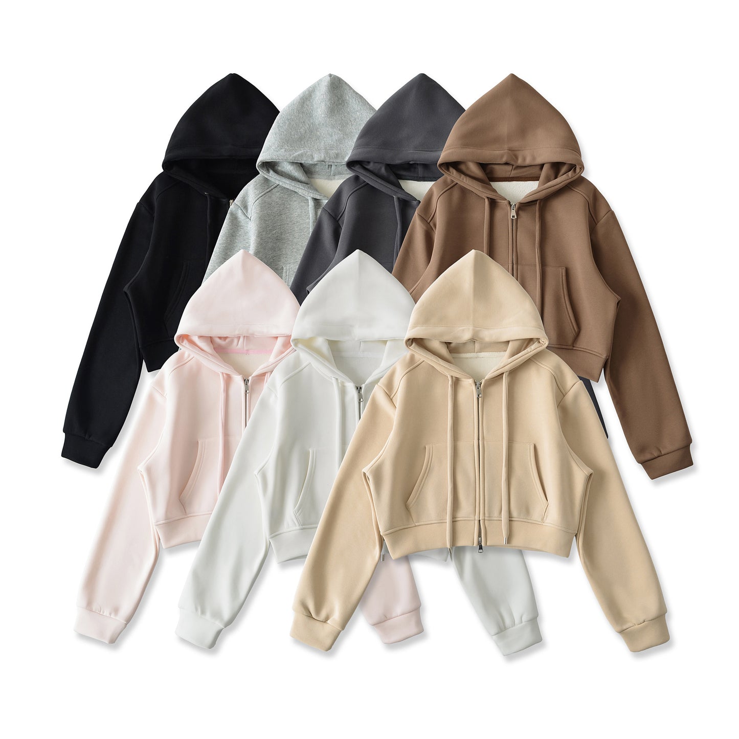 Velvet Zip-Up Drawstring Hooded Jacket Sweatshirt