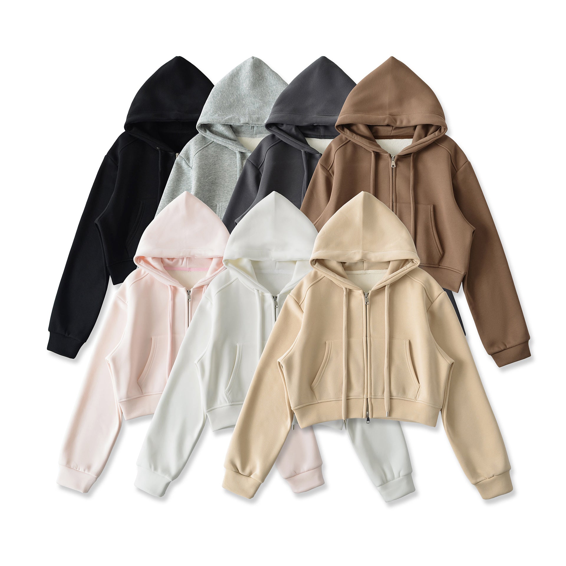 Velvet Zip-Up Drawstring Hooded Jacket Sweatshirt