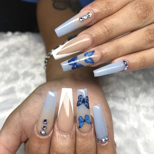 V-Shaped Blue Butterfly Nail Patch - Harajuku Style