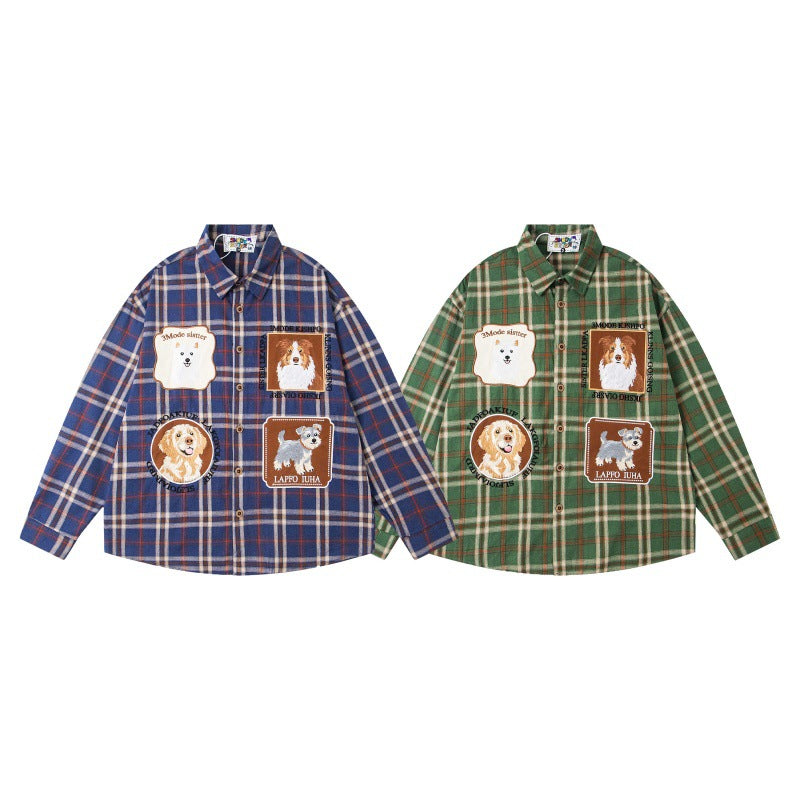 Cute Puppy Embroidered Loose Men's and Women's Shirts