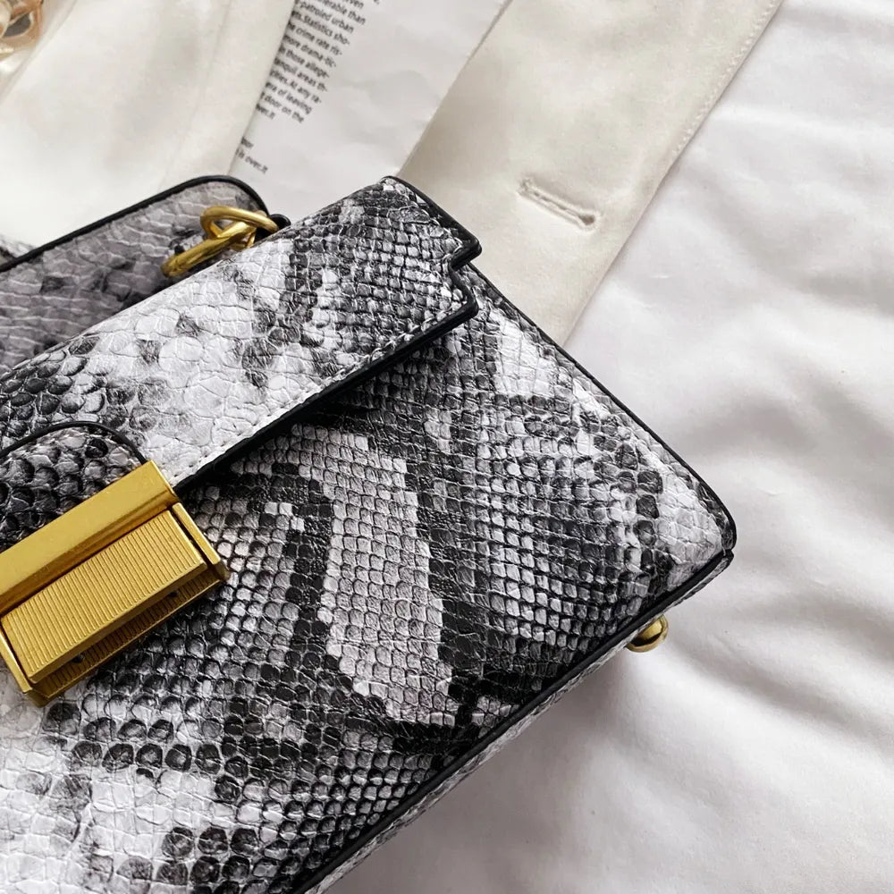 Playful PU Leather Snakeskin Print Crossbody Bag