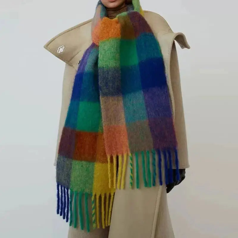 Harajuku Winter Plaid Cashmere Scarf - Warm Fashion Shawl