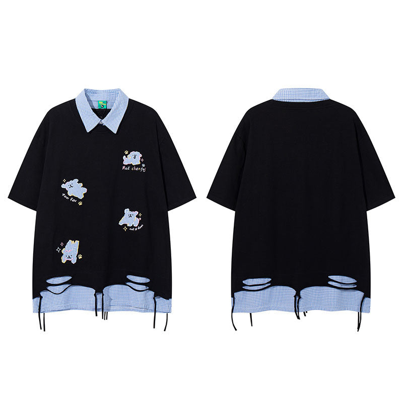 Cute Girl Polo Shirt Casual Loose Turn-down Collar Short Sleeve T-Shirt for Men