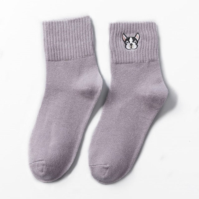 Cotton Sock Harajuku Cartoon Dog Embroidery Cute Socks