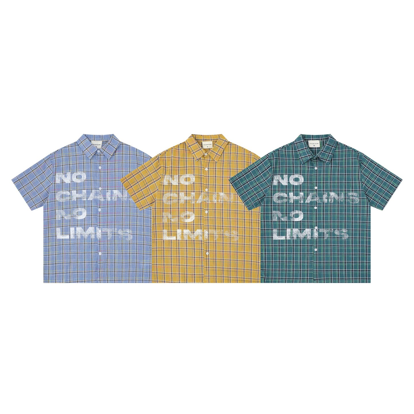 Letter Printed Short Sleeved Shirt — Harajuku Style Plaid Cotton Shirt