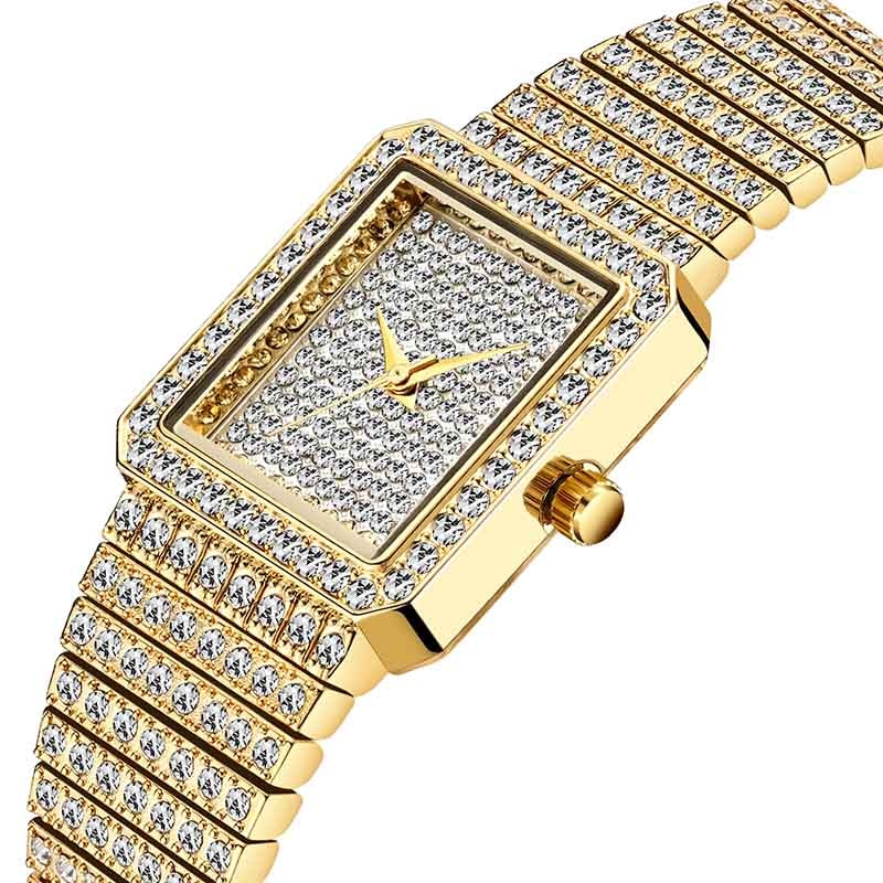 Luxury Gold Square Diamond Watch for Women