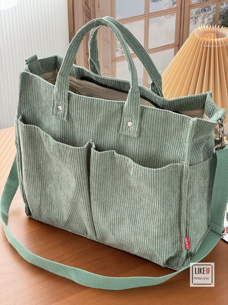 Thick Corduroy Multi-Pocket Commuter Tote