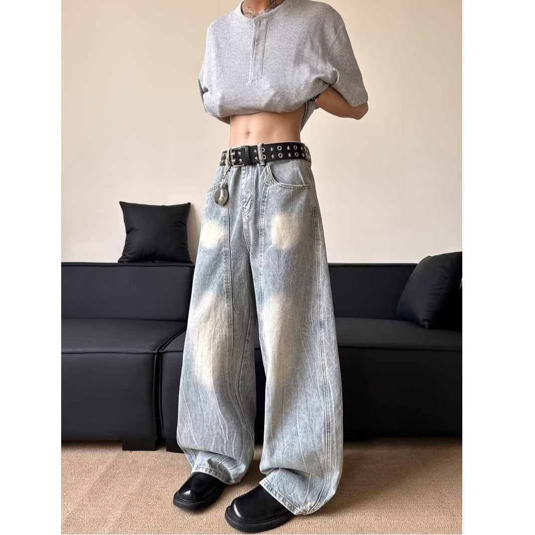 Curved Knife Denim Loose Wide Leg Pants
