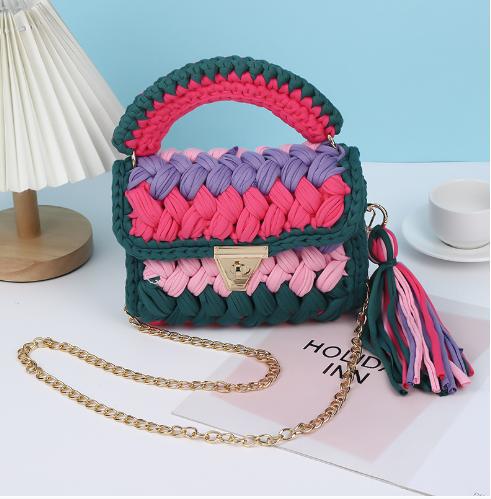 Harajuku Chic Hand-Woven Crossbody Bag with Chain