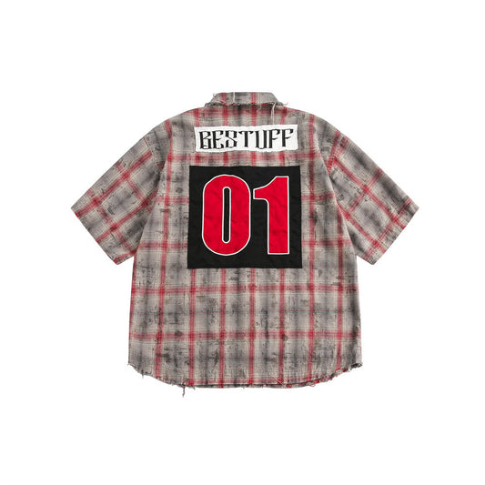 Post-Apocalyptic Digital Patch Embroidered Plaid Shirt
