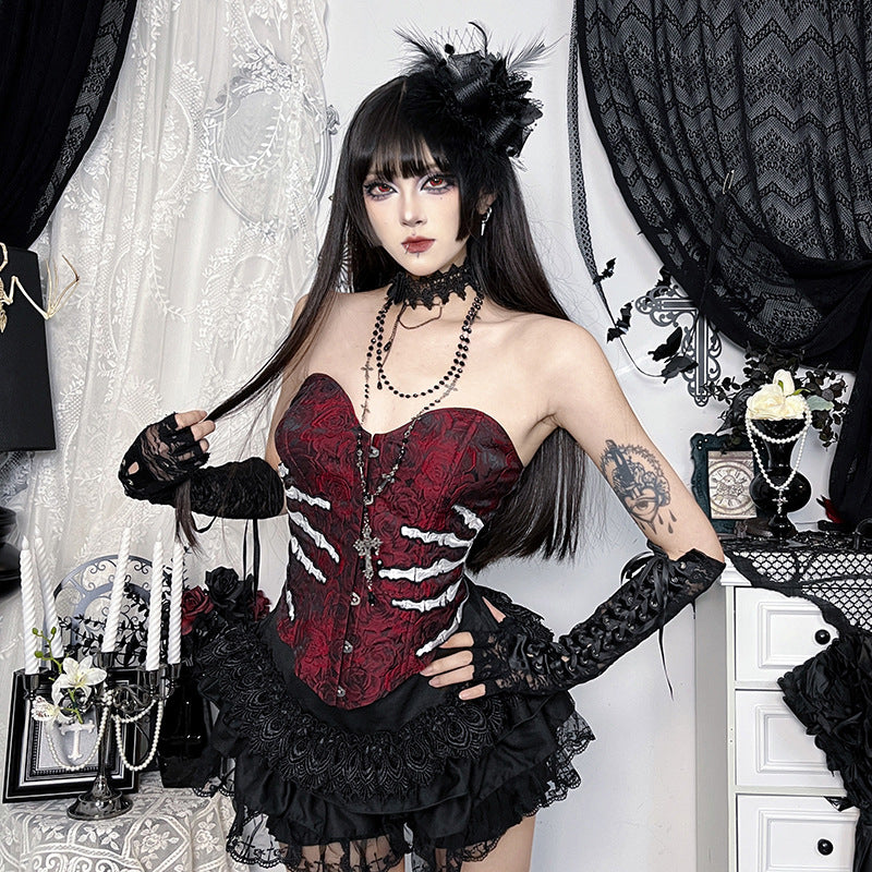 Embroidered Corset Gothic-Style Court Retro Jacquard Top