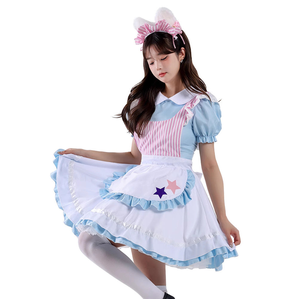 Cute Blue Sexy Cat Maid Lolita Dress Café Maid Uniform Work Costume