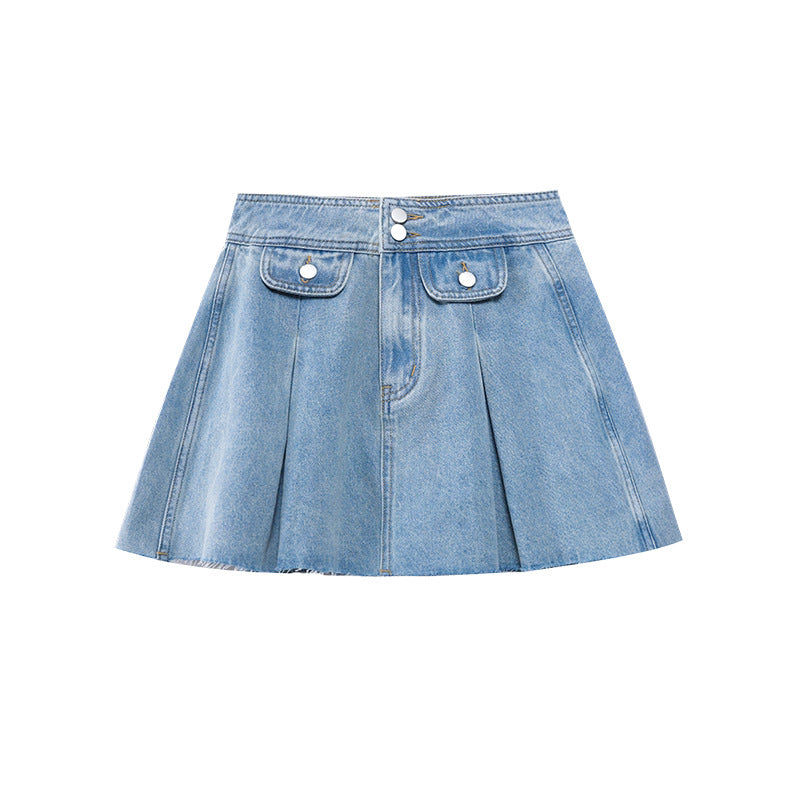 Retro Fluffy Denim Mini Skirt