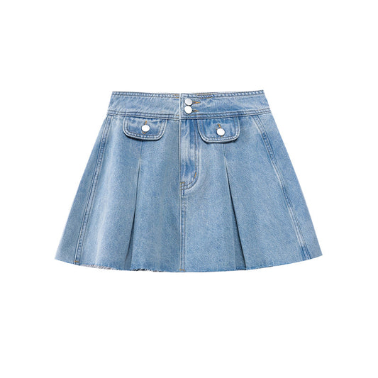 Retro Fluffy Denim Mini Skirt