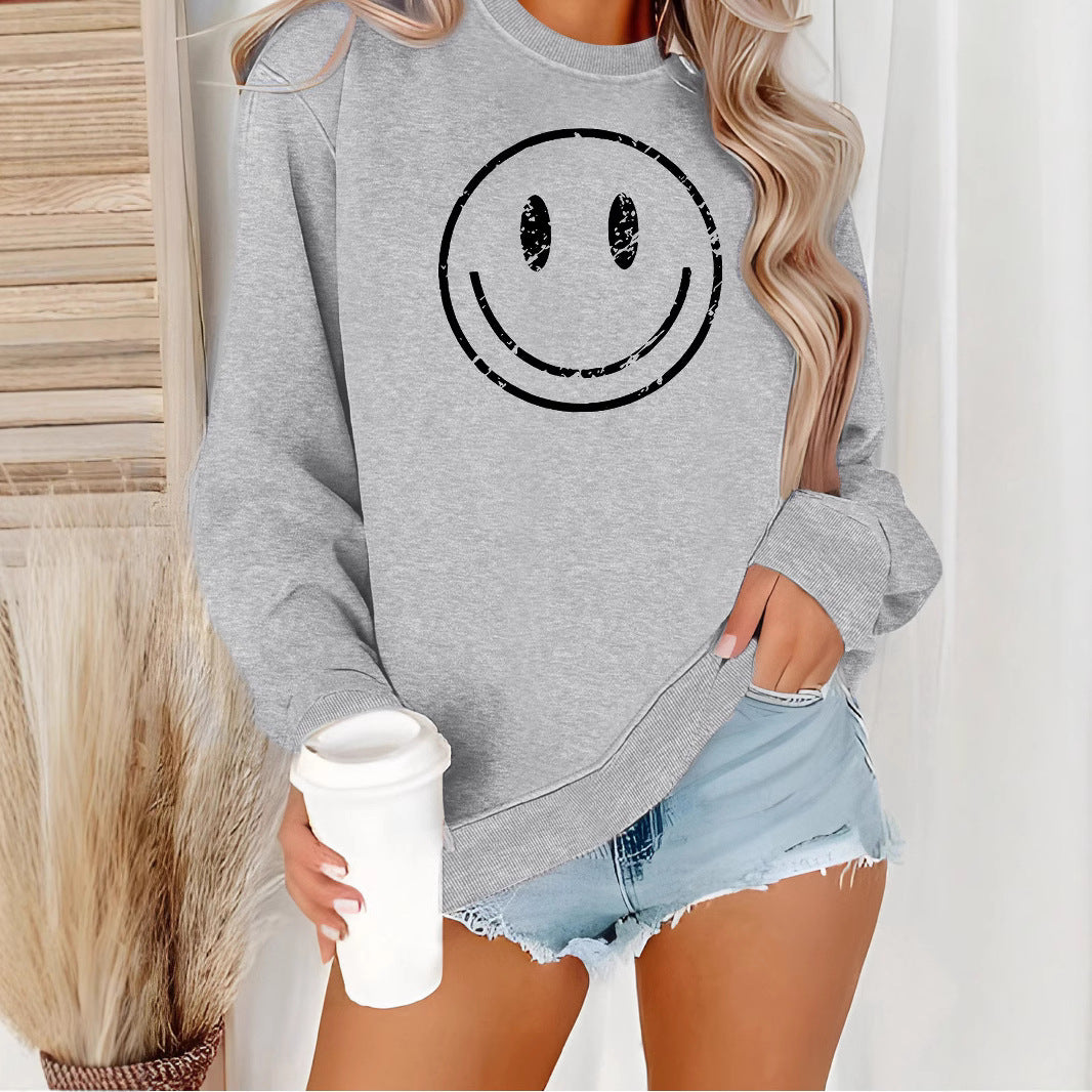 Cartoon Smiley Face Printed Hoodie for Harajuku Style
