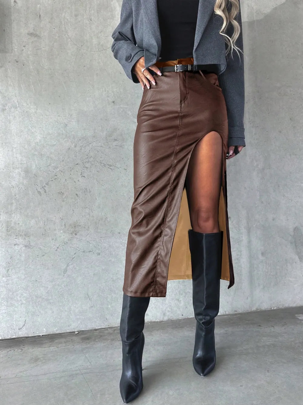 Playful Slit Midi Skirt with Pockets