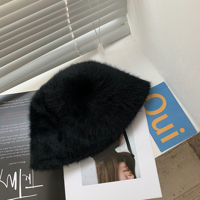 Harajuku Style Women's Solid Color Rabbit Fur Bucket Hat