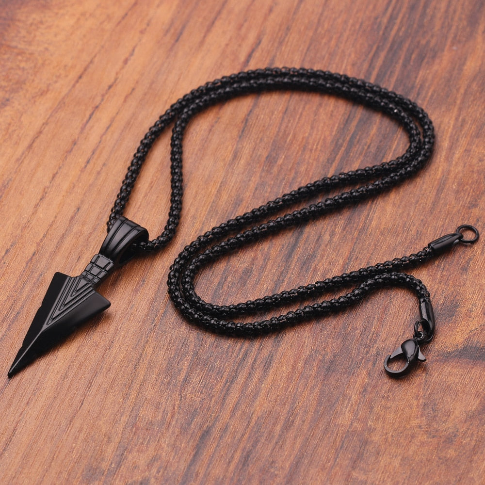 Matte Black Long Necklace with Arrow Pendant - Harajuku Style