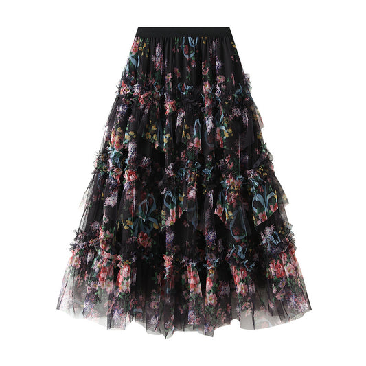 Colorful Flower Mesh Skirt - Harajuku Style