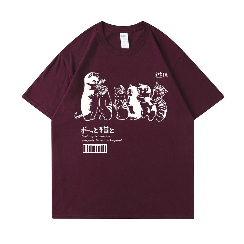 Playful Fun Cat Meow T-shirt - Harajuku Style