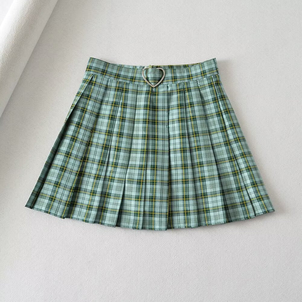 High-Waisted Checkered Midi Skirt with Black A-Line Design