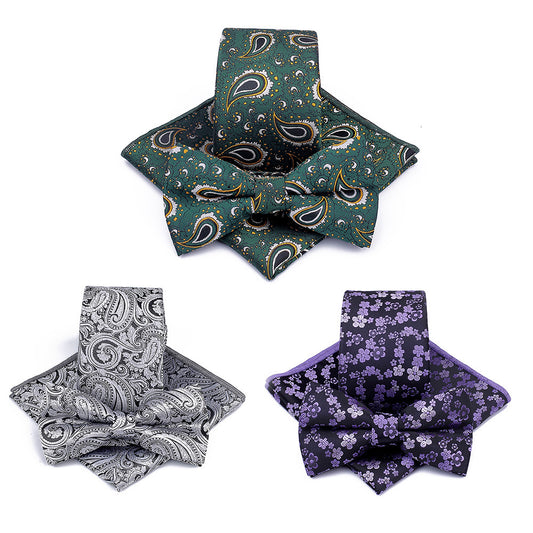 Polyester Tie Men's Jacquard Cashew Flower Floral Bow Tie Set