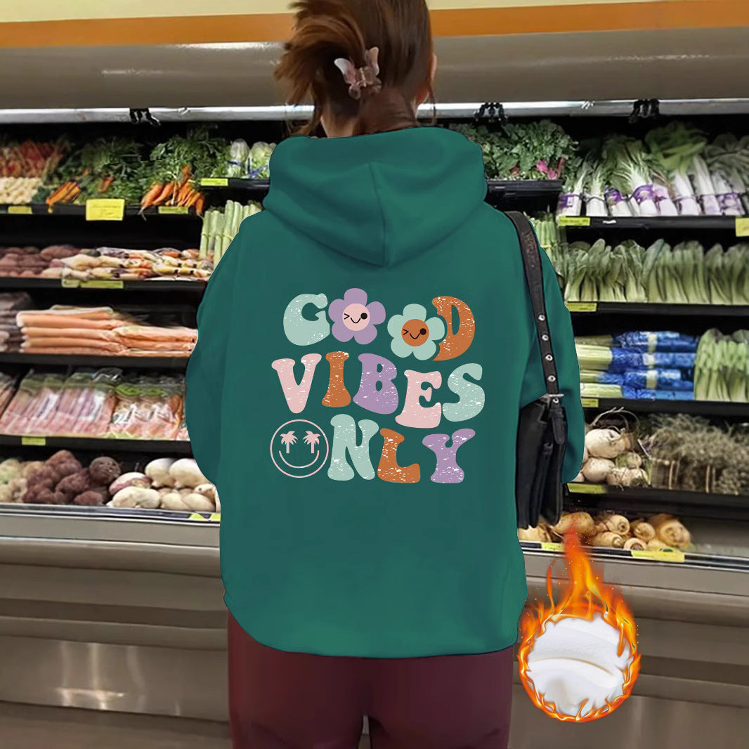 Good Vibes Printed Hoodie Top