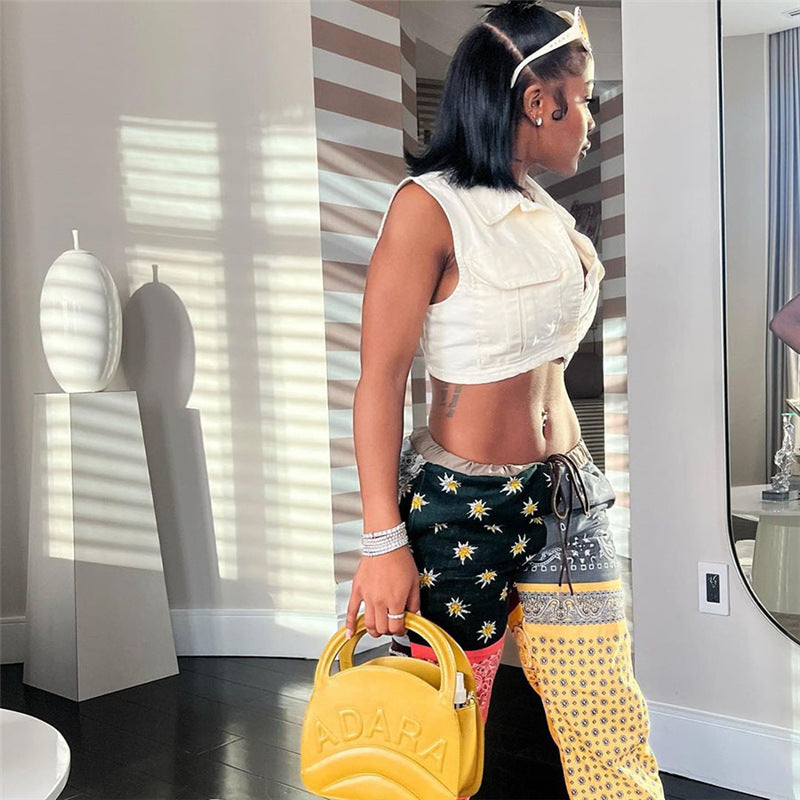 High Waist Digital Print Straight Pants - Harajuku Style