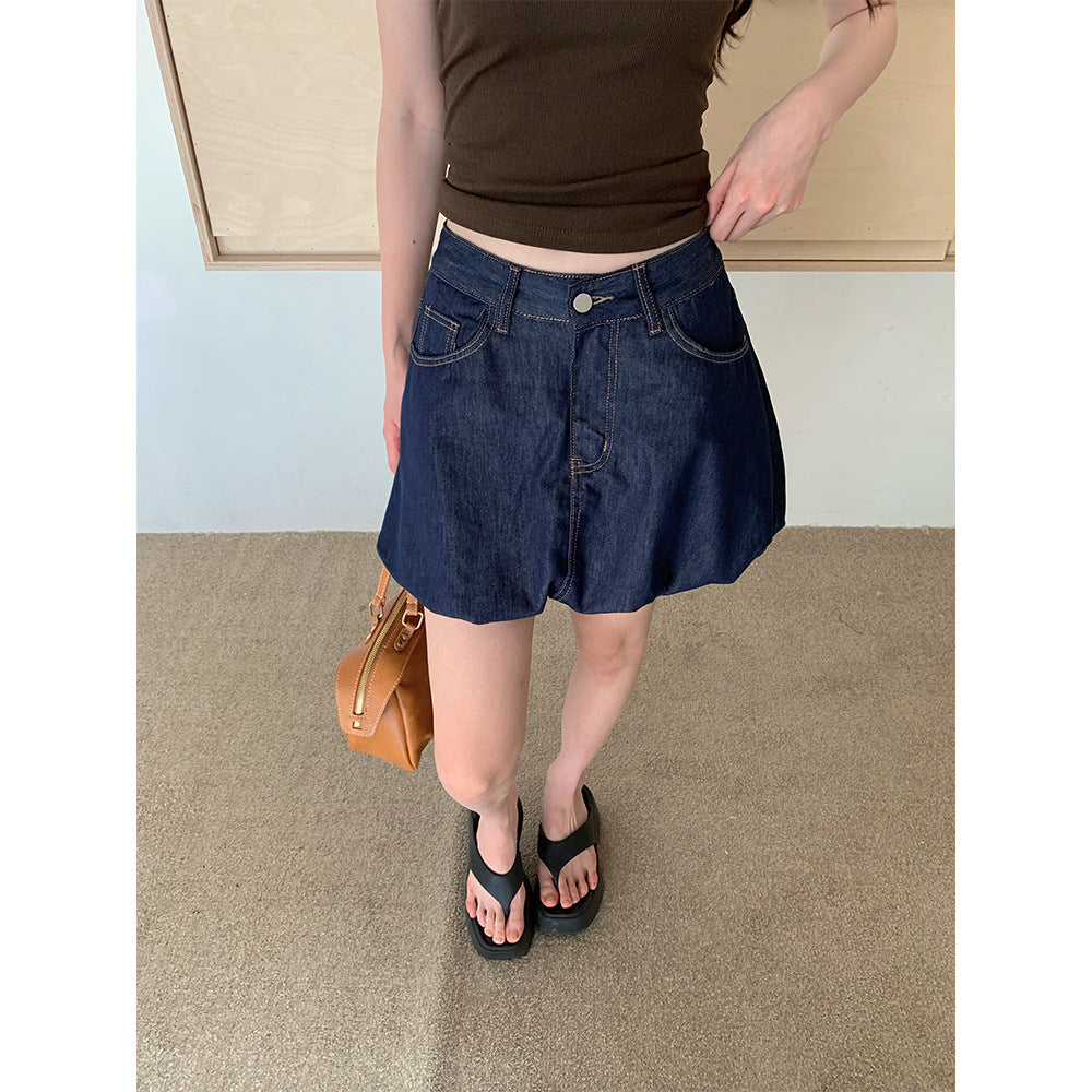 Personality Versatile Denim Skirt Women's Retro Casual Bubble Skirt