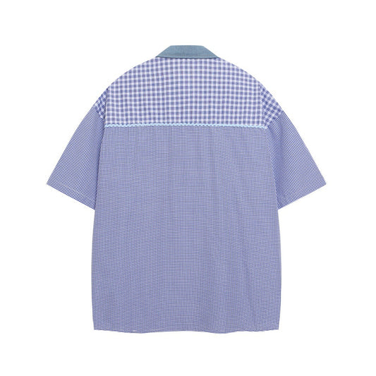 Playful Cartoon Bear Plaid Short-Sleeved Shirt for Men