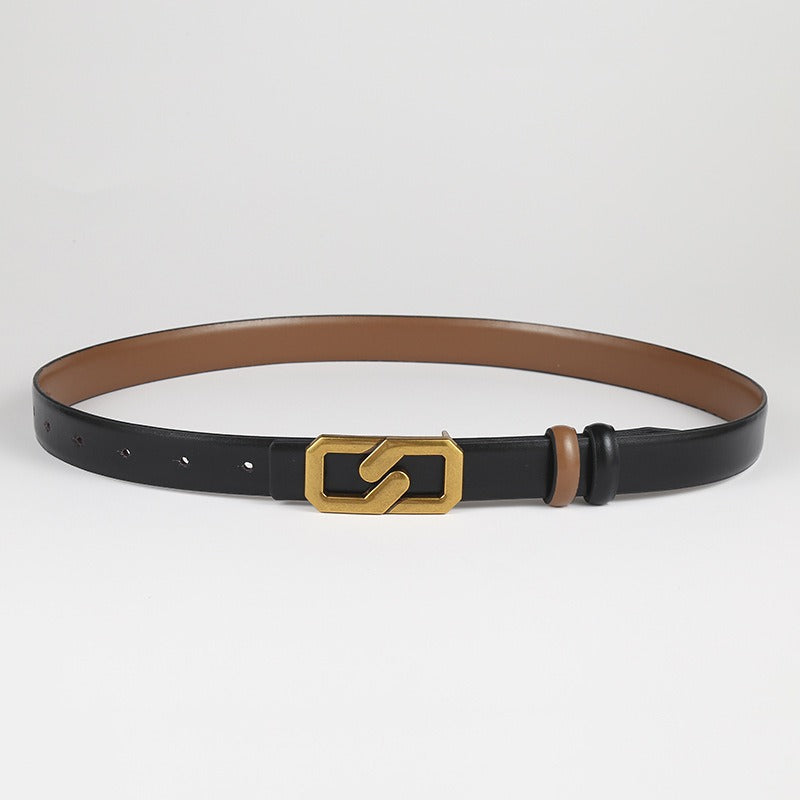 Versatile Genuine Leather Double-Sided Belt for Women