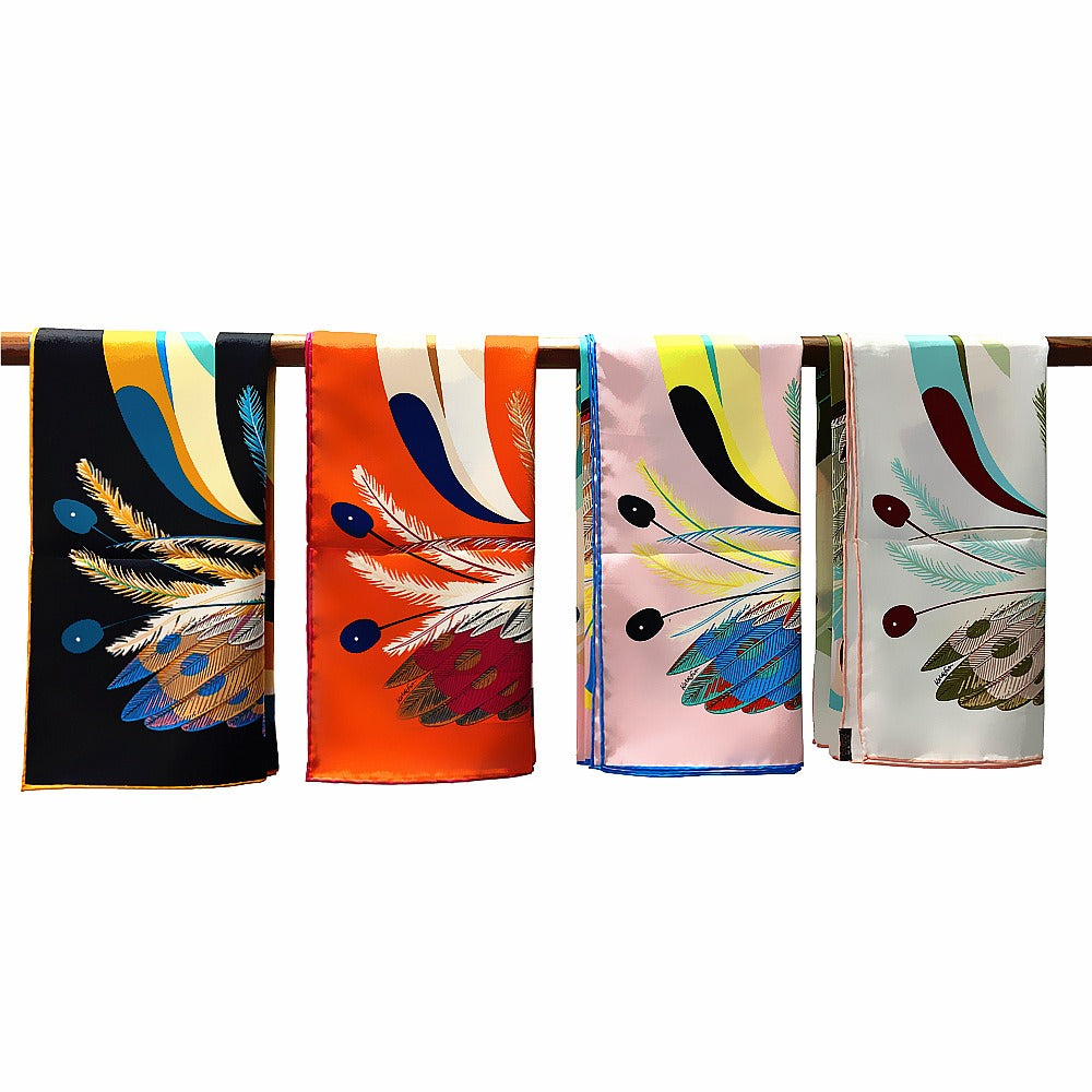 Artistic 90cm Cartoon Bird Feather Square Scarf
