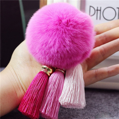 Faux Rabbit Fur Hair Ball Pompom Charm Keychain