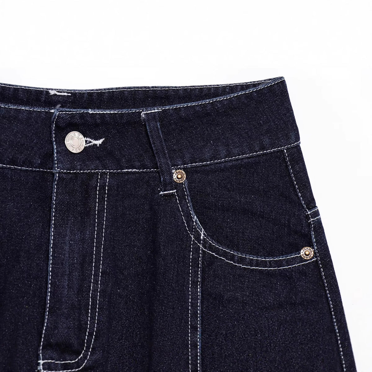 Playful Navy Blue A-Line Denim Midi Skirt