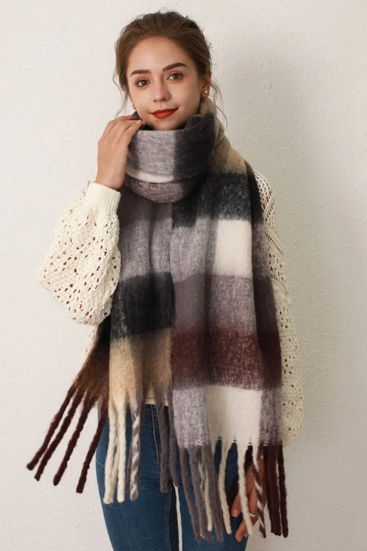 Harajuku Thermal Fringe Plaid Scarf