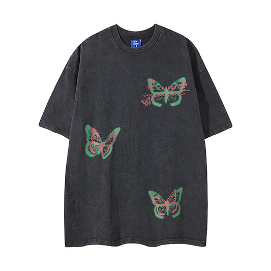 Harajuku Style Fluorescent Butterfly Crew Neck T-Shirt