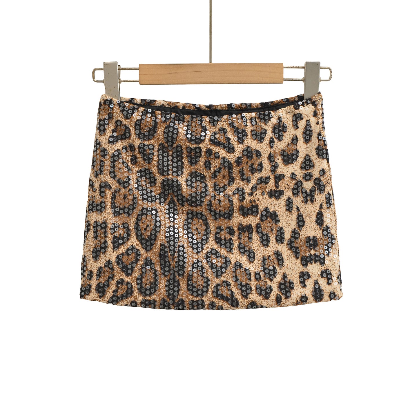 Leopard Print Sequin Wrapped Short Skirt for Women