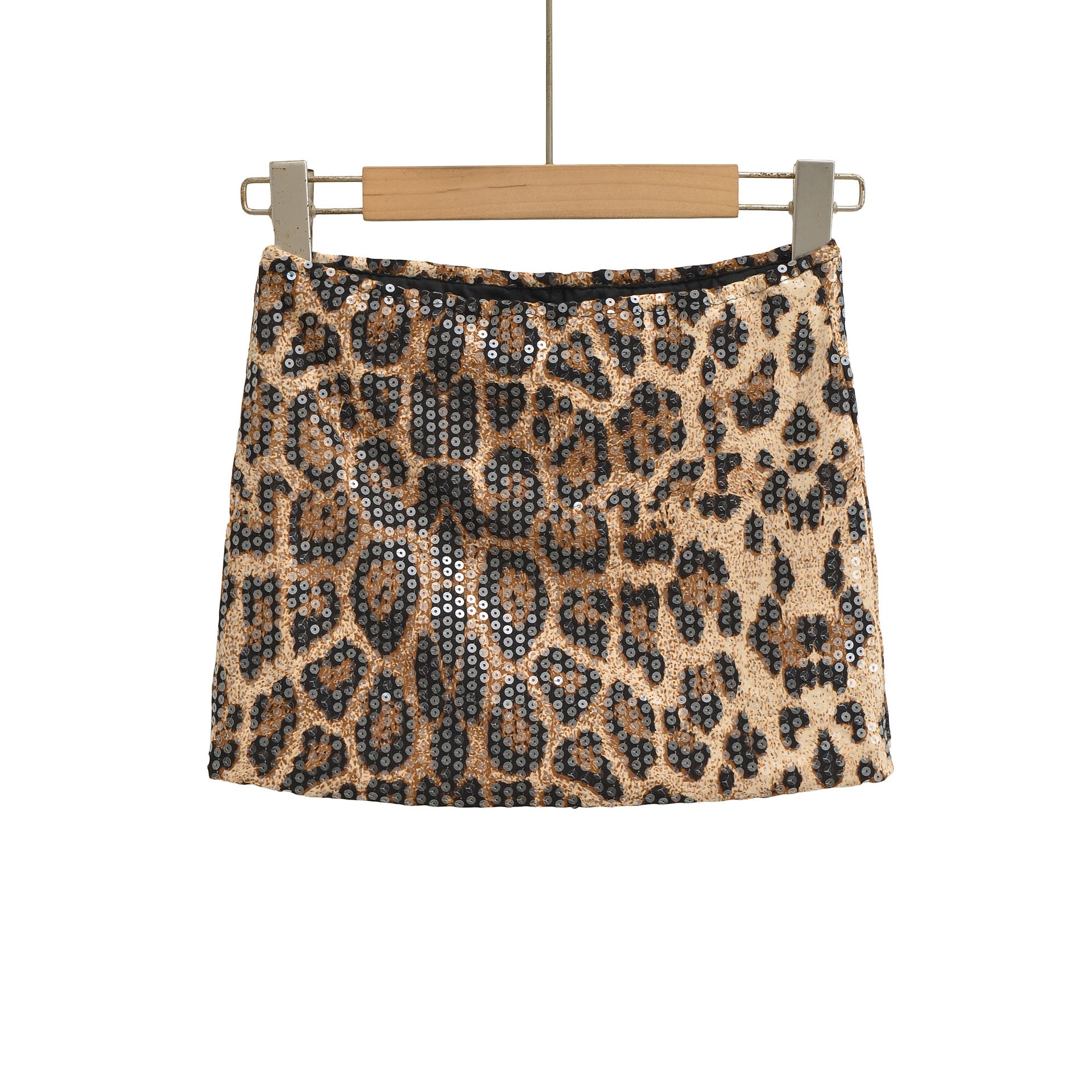 Leopard Print Sequin Wrapped Short Skirt for Women