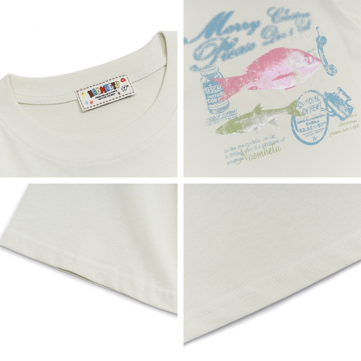 Retro Vintage Small Fish Print T-Shirt