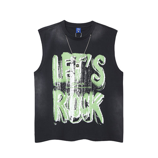 Street Style Printed Letter Chain Vest for Men